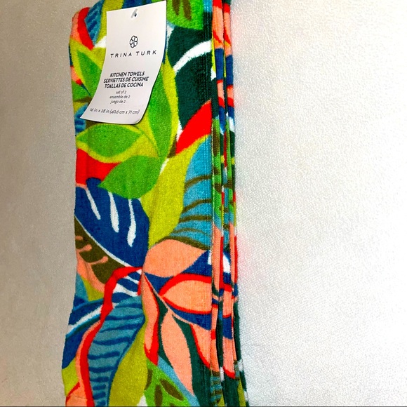🎉HP🎉New! Trina Turk 4pc Topical/Palm Leaf Print Hand Towel+ Oven Mitt Set🏝🌺 - Picture 7 of 14